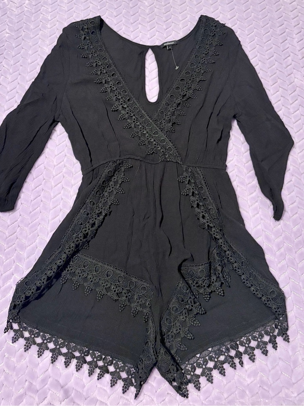 Ambiance Black Lace-Trim Romper